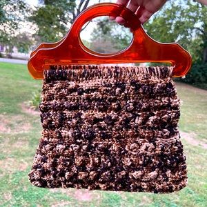 1970’s vintage crochet purse with lucite handles